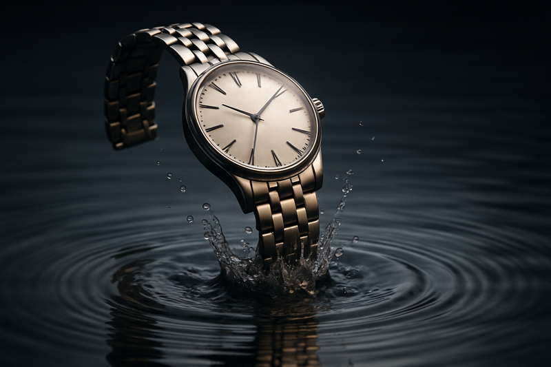 an image in which a wrist watch fell down onto a water surface